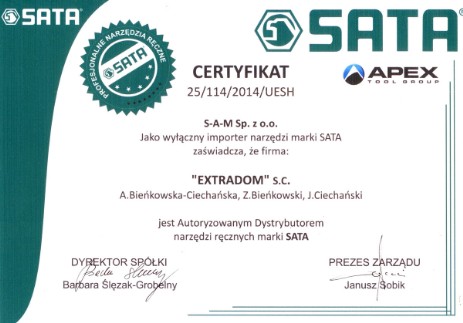 Narzędzia Sata - certyfikat autoryzacji